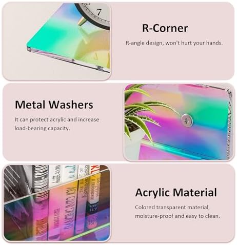 Sezanrpt 15 Inches Iridescent Acrylic Shelves, Wall Mounted Shelves for Bedroom, Wall Display Shelves for Collectibles, Funko Pop, Speaker, Plants, Space Saver, Wide Application, 4 Pack - Image 4