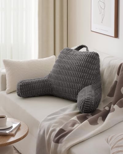 Blissful Diary Reading Pillow, Backrest Pillow with Shredded Memory Foam for Adult & Children, Designed for Bed and Couch Sitting Up, Includes Arms, Pockets and Washable Cover, Dark Gray - Image 7