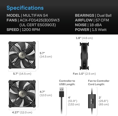 AC Infinity MULTIFAN S4, Quiet 140mm USB Fan - Image 6