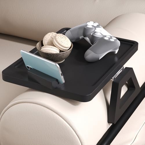 Couch Arm Tray with 360°Phone,Bamboo Folding Sofa Tray,Sofa Armrest Trays Clip-On Couch Desk for Drinks,Snacks,Phone,Remote Control（Black） - Image 4
