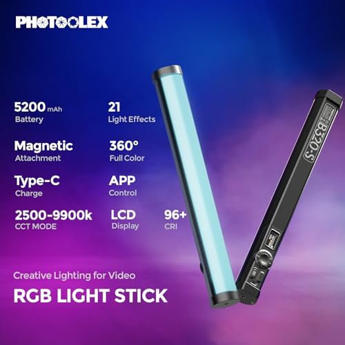 PHOTOOLEX Magnetic Light Wand, 360° RGB Tube Light, LED Video Light Stick - Image 2