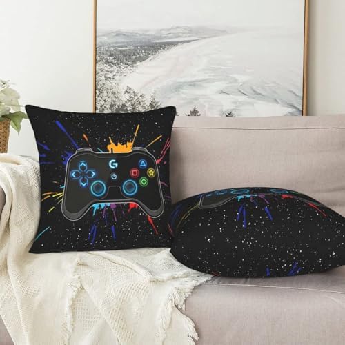 Perinsto Game Joystick Throw Pillow Covers Set of 2 Gamer Gifts Decorative Pillowcases Soft Cushion Covers for Sofa Couch Bed Home Decor, 18"X18" - Image 5