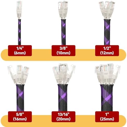 Braided Cable Sleeve, 16.4ft Expandable Mesh Cable Management Sleeve, Wear-Resistant Cord Protectors from Pets No Chew Flexible Wire Sleeving for Audio Video (Black and Purple, 1/2") - Image 2
