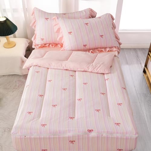 A Nice Night Zipper Bedding Pink Bow Printed on Colorful Rainbow Background Zippered Kids Comforter Set,Seersucker Chic Style Ultra Soft,Twin by ANICENIGHT