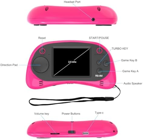 Kids Handheld Portable Video Game Player with 200 Games - 16 Bit 2.5 Inch Screen Mini Retro Electronic Machine for Boys Girls (Pink) - Image 4
