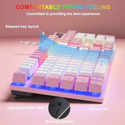 BlueFinger RGB Gaming Keyboard and Backlit Mouse Combo, USB Wired, LED Gaming Set for Laptop PC Computer Game and Work (Pink & White) - Image 3