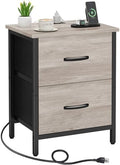 Vagusicc Nightstand with Charging Station, Bedside Table with USB Ports and Outlet, End Table Side Table with 2 Fabric Drawers for Bedroom, Living Room, Greige by Vagusicc