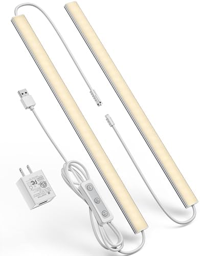 Plug-in Under Cabinet Lighting, Dimmable Under Counter Lights for Kitchen, 2pcs 12 Inch, Warn White 3000K Linkable USB Led Closet Light, Wired Indoor Night Lights Bar for Desk,Sink,Workbench by Vovamo