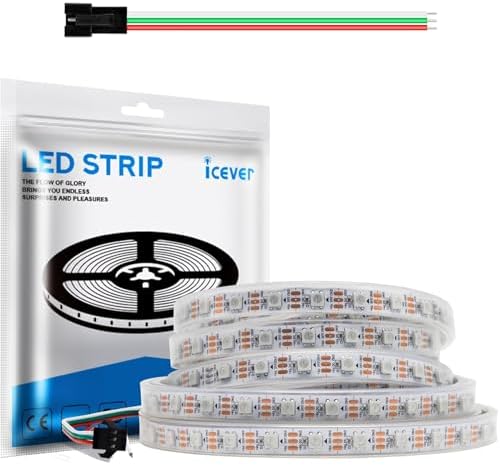 WS2812B LED Strip Lights, 16.4FT 5V, White PCB IP67, 300 LEDs by icever
