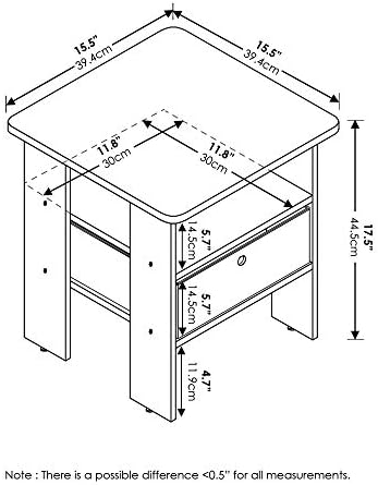 Furinno ANDREY Square Side Table, End Table, Night Stand, Dark Walnut - Image 3