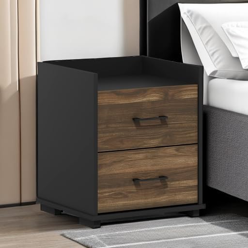 Furinno End Side Night Stand Modern Bedroom Bedside Tables Handle 2 Chest Nightstand, 1-Pack Drawer, Columbia Walnut/Black - Image 6
