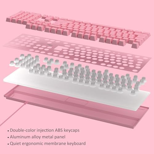 MageGee GT838 Gaming Keyboard and Mouse Combo, 104 Keys RGB Backlit Quiet Wired Keyboards for Laptop PC MAC, with Number Pad, Metal Panel, Anti-Ghosting, Pink - Image 4