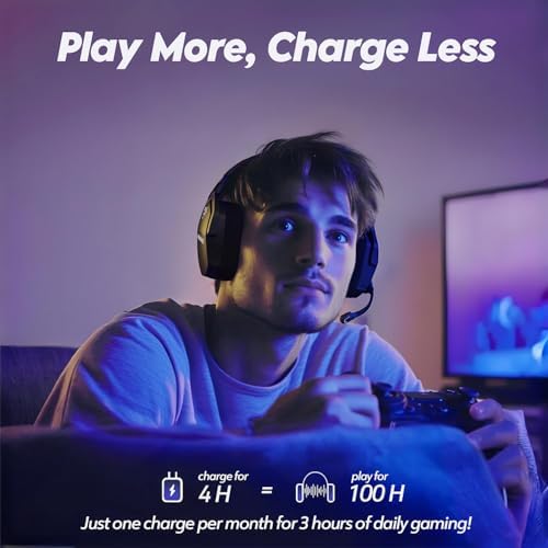 NUBWO Wireless Gaming Headset with Mic for Ps5 Ps4 PC, Zero Interference, 100-Hour Battery All-Day Play, 23ms Sync​ for Fortnite & Call of Duty/FPS Gamers, Triple Mode All Devices Compatible - Gray - Image 6