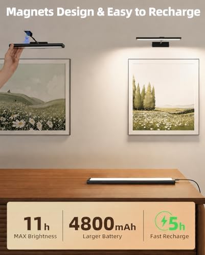 EZVALO Picture Light for Wall, 13'' Black Rechargeable 4800mAh Battery Lights Wireless with IR Remote, Magnetic LED Art Painting Light with 3 Color Temperatures, Display for Gallery, Living Room - Image 2