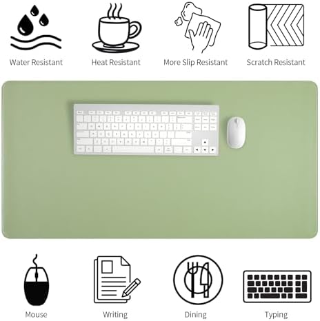 Leather Desk Mat with Stitched Edges, 27.6" x 13.8" Green Keyboard Mat - Image 4