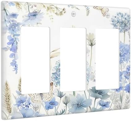 Decorative Outlet Covers Blue Floral Hydrangea Watercolor Wildflower 3 Gang Gfci Wall Plate Triple Rocker Light Switch Covers Electrical Receptacle Switchplate Plug Faceplate for Bedroom Decor - Image 2