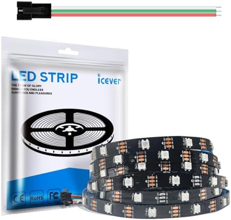 WS2812B LED Strip Lights, 16.4FT 5V, Black PCB IP30, 150 LEDs by icever
