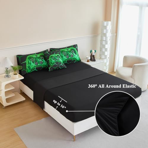 Gamer Bedding Set Full Black Green Game Console Comforter Set - Image 6