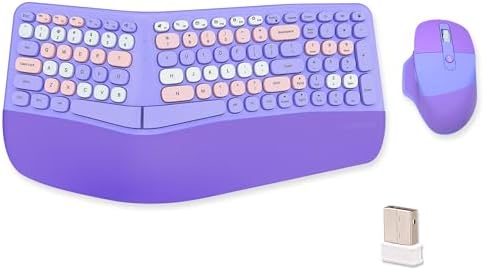 Wireless Ergonomic Keyboard and Mouse Combo with PU Wrist Rest, Carpal Tunnel Keyboard, 2.4G Colorful Split Ergo Keyboard, Comfortable Natural Typing, Compatible with PC/Laptop (Purple) by Lomiluskr-ColorfulComputerAccessories