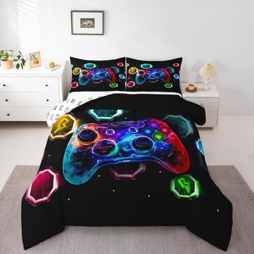 Feelyou Kids Gamer Comforter Full Size, Game Console Comforter Set Boys Girls Space Universe Gaming Bedding Set Gamepad Teens Duvet Set Bedroom Decor Microfiber Bed Set - Image 4