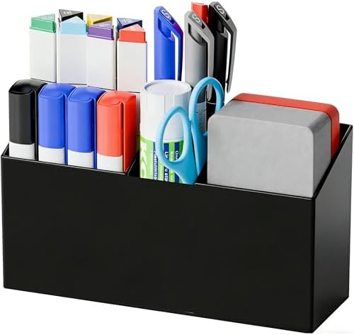 Yieach Magnetic Dry Erase Marker Holder for Whiteboard,Expo,Refrigerator,Fridge,Non Slip Magnet Pencil Holder,Wall Mounted Acrlic Pen Holder with Adhesive,Classroom and Locker Magnetic Organizer,Black by Yieach
