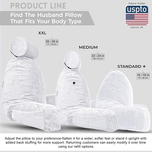 Husband Pillow White, Original Reading Pillow in Bed Rest Chair, Shredded Memory Foam Large Lounge Cushion Adult Backrest with Arms, Comfy Back Support for Sit Sitting Up, Washable/Removable Cover - Image 5