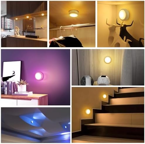 BLS LED Puck Lights with Remote Control, Wireless Under Cabinet & Closet Lighting, RGB 13 Color Changing Lights with Dimmer, Timer & AA Battery Operated, Push, Touch, Stick on for Night, White, 6 Pack - Image 6