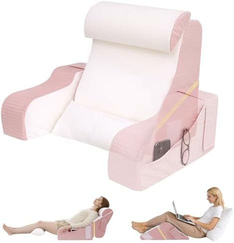 Foldable Reading Pillow for Sitting in Bed Adult, Pink, 19" by ESUERDO