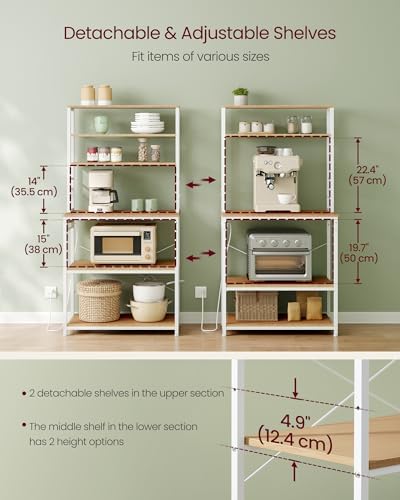 VASAGLE Coffee Bar, 31.5 Inches 6-Tier Baker's Rack with 6 Hooks - Image 3