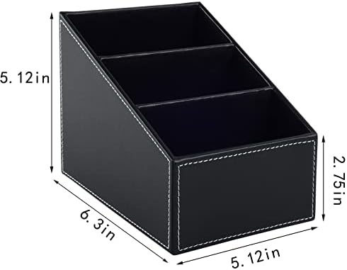 Fashionable PU Leather TV Remote Control Holder with 3 Compartments, Storage Rack, Storage Box, Media Accessory Storage, Desk Organizers (black) - Image 4