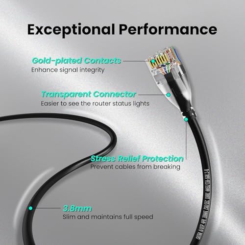 CableGeeker Cat 6A Slim Ethernet Cable 100ft, 10Gbps, Black - Image 5