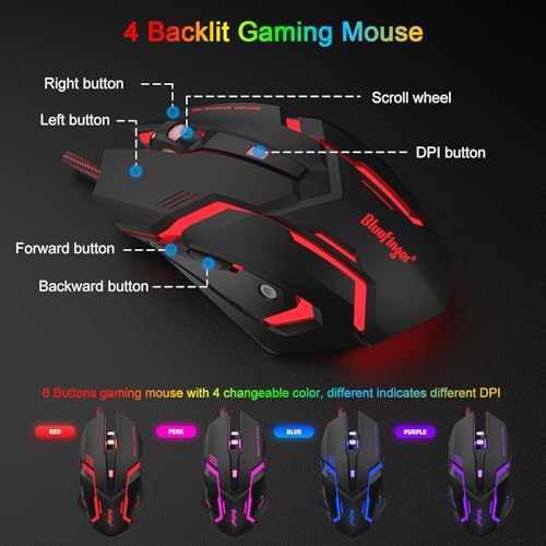 BlueFinger RGB 87 Keys Gaming Keyboard and Backlit Mouse Combo, USB Wired Rainbow Keyboard, Gaming Keyboard Set for Laptop PC Computer Game and Work(Black & Gray) - Image 4