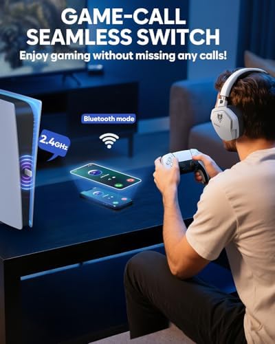 NUBWO Wireless Gaming Headset with Mic for Ps5 Ps4 PC, Zero Interference, 100-Hour Battery All-Day Play, 23ms Sync​ for Fortnite & Call of Duty/FPS Gamers, Triple Mode All Devices Compatible - White - Image 4