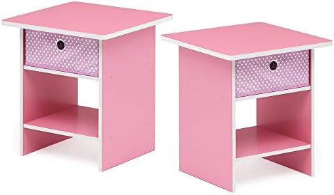 Furinno Dario End Table / Side Table / Night Stand / Bedside Table with Bin Drawer, 2-Pack, Pink/Light Pink - Image 4