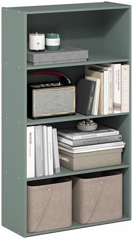 Furinno PASIR Book Shelf, 3-Tier Bookshelf, Storage Shelves Bookcase, 9.7 x 23.7 x 31.5, for Living Room, Bedroom, Home Office, Sage Green by Furinno-FitsYourSpaceFitsYourBudget