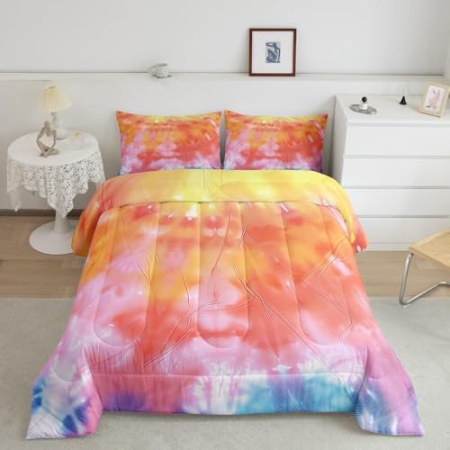Boho Comforter Set Spiral Tye Dye Pattern 3pc Down Comforter King Size Rainbow Bedding Sets with 2 Pillowcases Soft Comfortable Machine Washable,Trippy Psychedelic Gypsy Duvet Quilt Set for Teen Girl - Image 3