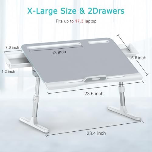 KLEAR Laptop Bed Tray Desk, Foldable and Adjustable Lap Table with Heights and Angles, Upgraded-Sturdy Laptop Lap Desk for Bed/Sofa/Couch/Floor (2 Drawers, Grey) - Image 6