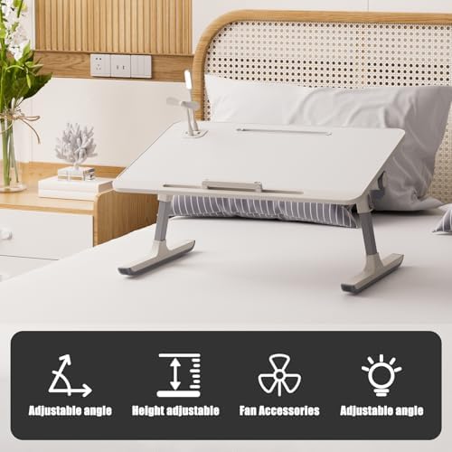 Laptop Desk Foldable Bed, Table Folding Breakfast Tray, Adjustable Laptop Bed Table with Heights and Angles, Foldable Table with Storage Drawer Eating, Working, Writing, Gaming, Drawing (White) - Image 6