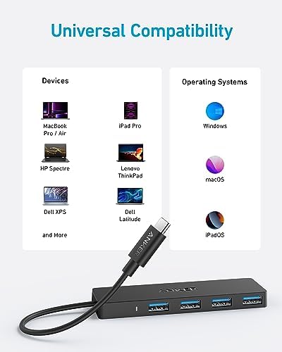 Anker 4-Port USB 3.0 Hub with 5Gbps Data Transfer, Ultra-Slim Data USB C Hub [Charging Not Supported], for MacBook, iMac, Surface, Mobile HDD, and More (USB-C, 0.7 ft) (Pack of 2) - Image 5