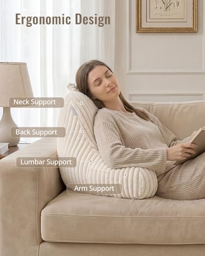 Blissful Diary Reading Pillow for Sitting in Bed, Flannel Back Pillow Bed Sitting Up for Adult & Children, Backrest Cushion for Sit Up in Couch or Floor, Dorm Essentials, Cream White - Image 2