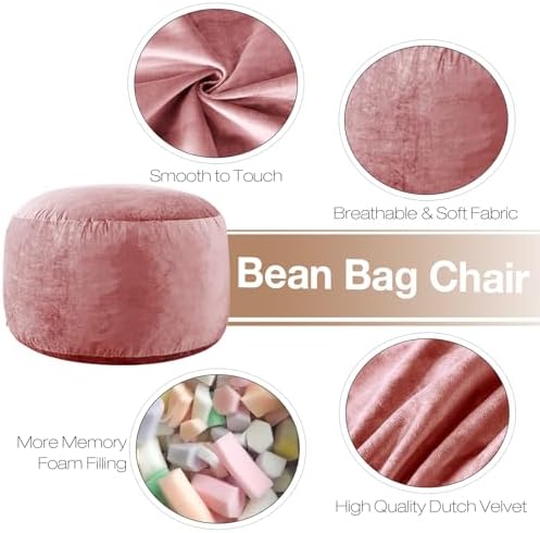 SHOUREN 5 Ft Bean Bag Chair,Bean Bag Chairs for Living Room,5 Foot,Pink | Bean Bag Chairs for Adults,Memory Foam Filling,Beanbag with Filler Included,Soft Velvet Cover,Pocket & Pull-Handle - Image 2