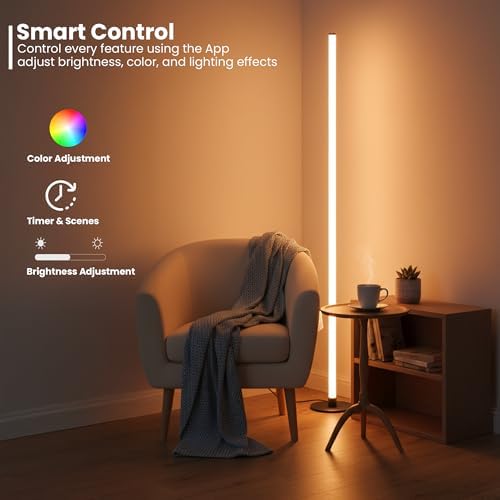 Smart RGBIC Corner Floor Lamp with App & Remote Control, Music Sync LED Ambient Light,16 Million DIY Colors,1500 Lumens 80+ Scenes, Color Changing Standing Lamp for Living Room, Bedroom & Gaming Setup - Image 5
