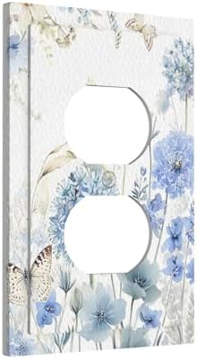 Outlet Covers Blue Floral Hydrangea Watercolor Wildflower Decorative 1 Gang Duplex Light Switch Cover Plate Single Electrical Receptacle Wall Plate Plug Switchplate Faceplate for Bedroom Decor - Image 2