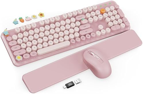 Wireless Keyboard and Mouse Combo, Cute Typewriter, Magnetic Wrist Rest by Trueque