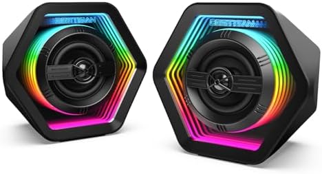 Computer Gaming Speakers, 50W Active Desktop Speakers with Infinity Mirror 3D Tunnel RGB (8 Modes), Bluetooth 5.3, AUX in, Headphone Out & Type-C Input, 3 EQ Modes, AC Powered for PC/Laptop/TV by BESTISANAudioSpeakers