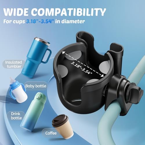 2 Pack Cup Holder for Walker: Stroller Cup Holder with Phone Holder Black - Image 3