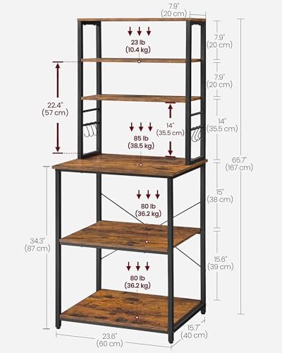 VASAGLE Coffee Bar, 23.6 Inches 6-Tier Baker's Rack with 6 Hooks - Image 3