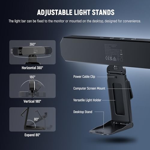 NEEWER Basics Monitor Light Bar, 6W Bi Color Dimmable LED Lamp with Stand/Remote/Touch Control for Home Office Desk Video Conference Lighting Computer Laptop Webcam Zoom Gaming Streaming Reading, L10 - Image 7