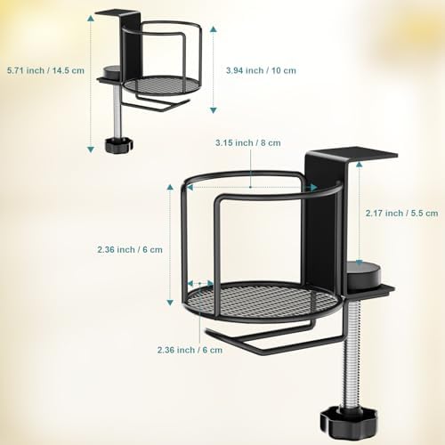 2-in-1 Desk Cup Holder with Headphone Hanger,Anti-Spill Table Water Bottle Holder,Clamp On Table Metal Drinking Holder,Compatible with Universal Cups/Bottles/Mugs/Cans/Tumblers/Thermoses/Glass,2Pack - Image 3
