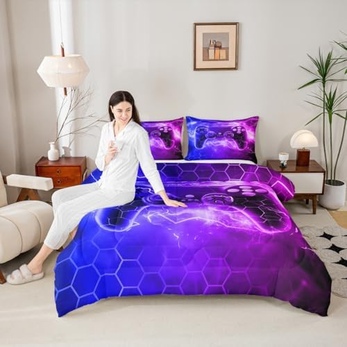 Feelyou Gamer Comforter Set Toddler Size, Gaming Comforter for Kids Purple Gamer Bedding Set Game Room Decor Duvet Set Durable Bed Set 2Pcs - Image 5
